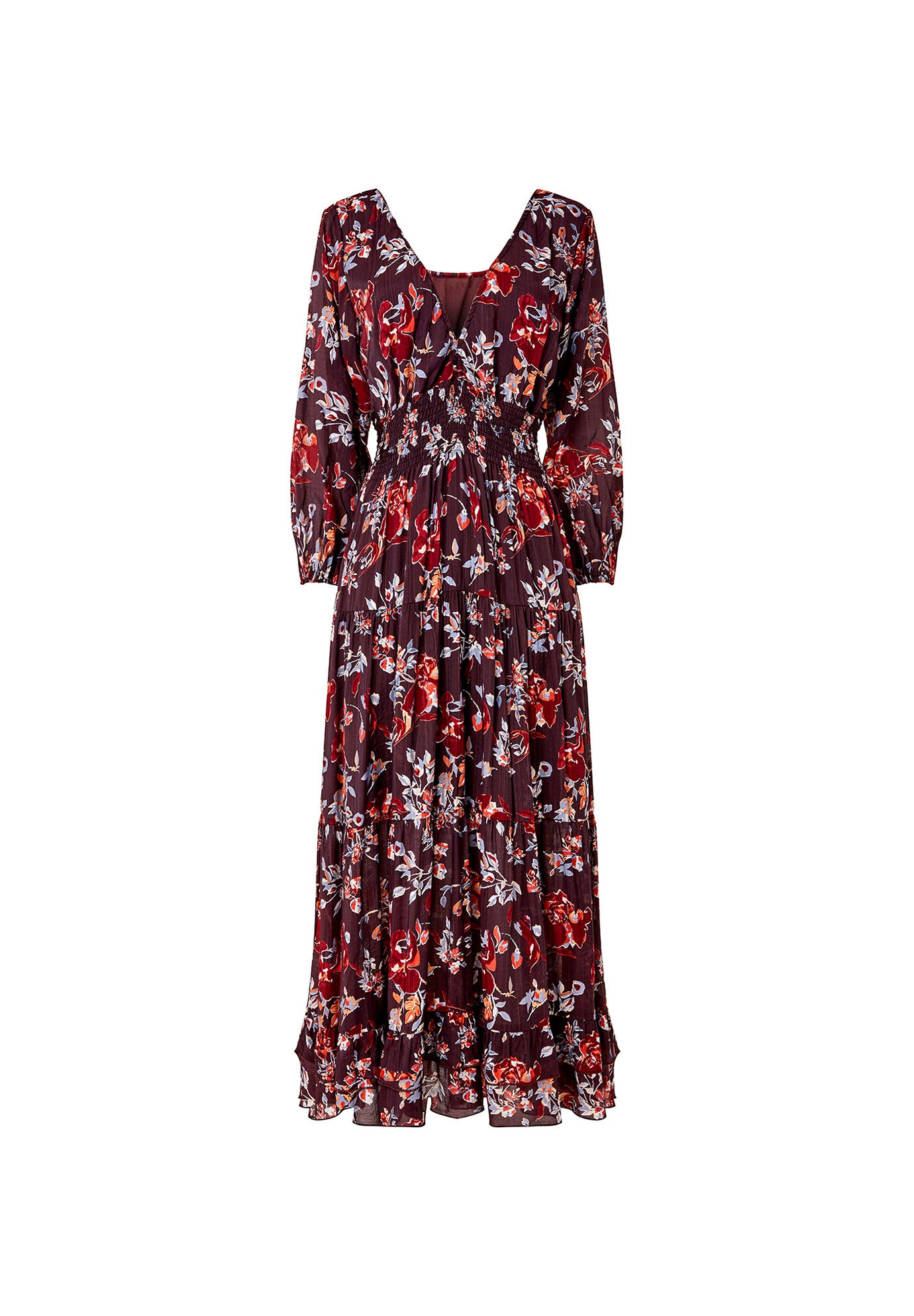 V-Neck Flounce Midi Dress image number 4