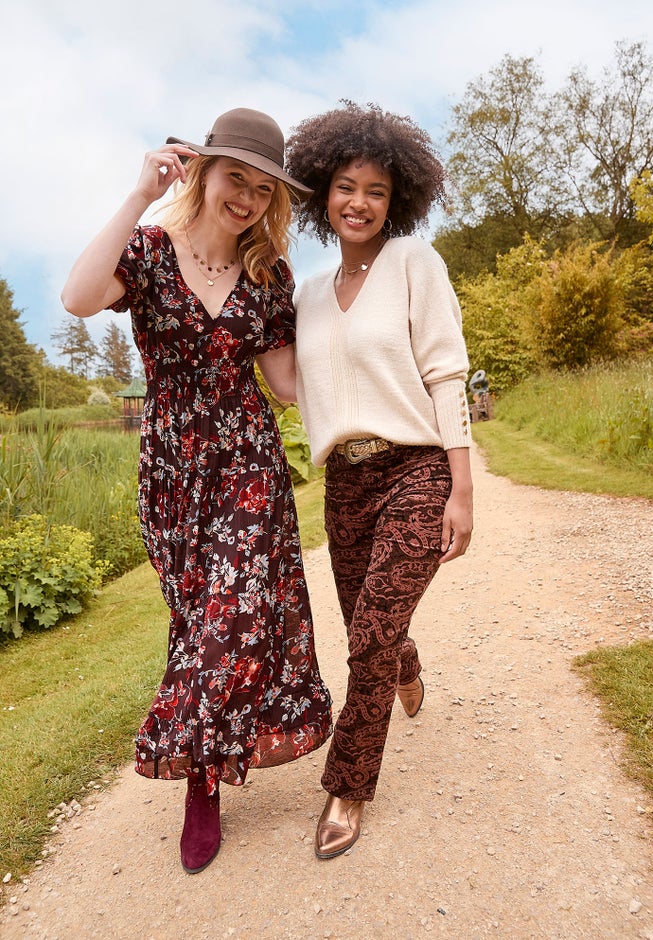 V-Neck Flounce Midi Dress image number 5