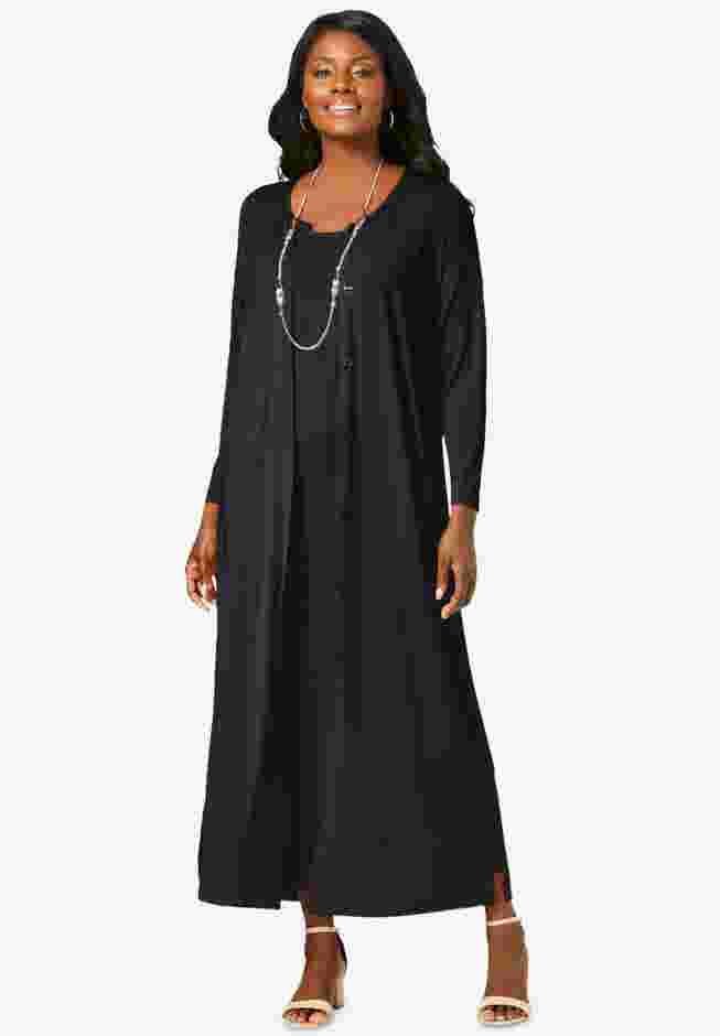 2-Piece Stretch Knit Duster Set image number 0