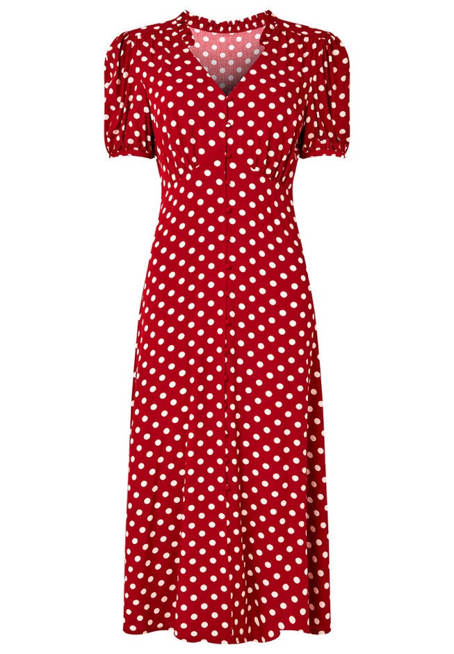 Retro Button-Front Knee-Length Dress image number 2