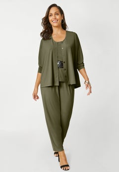 plus size dress pant suits Women's Black Pant Suit for Funeral and Plus Size by Eva USA 3443