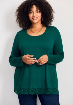 Lace Hem Crewneck Tunic