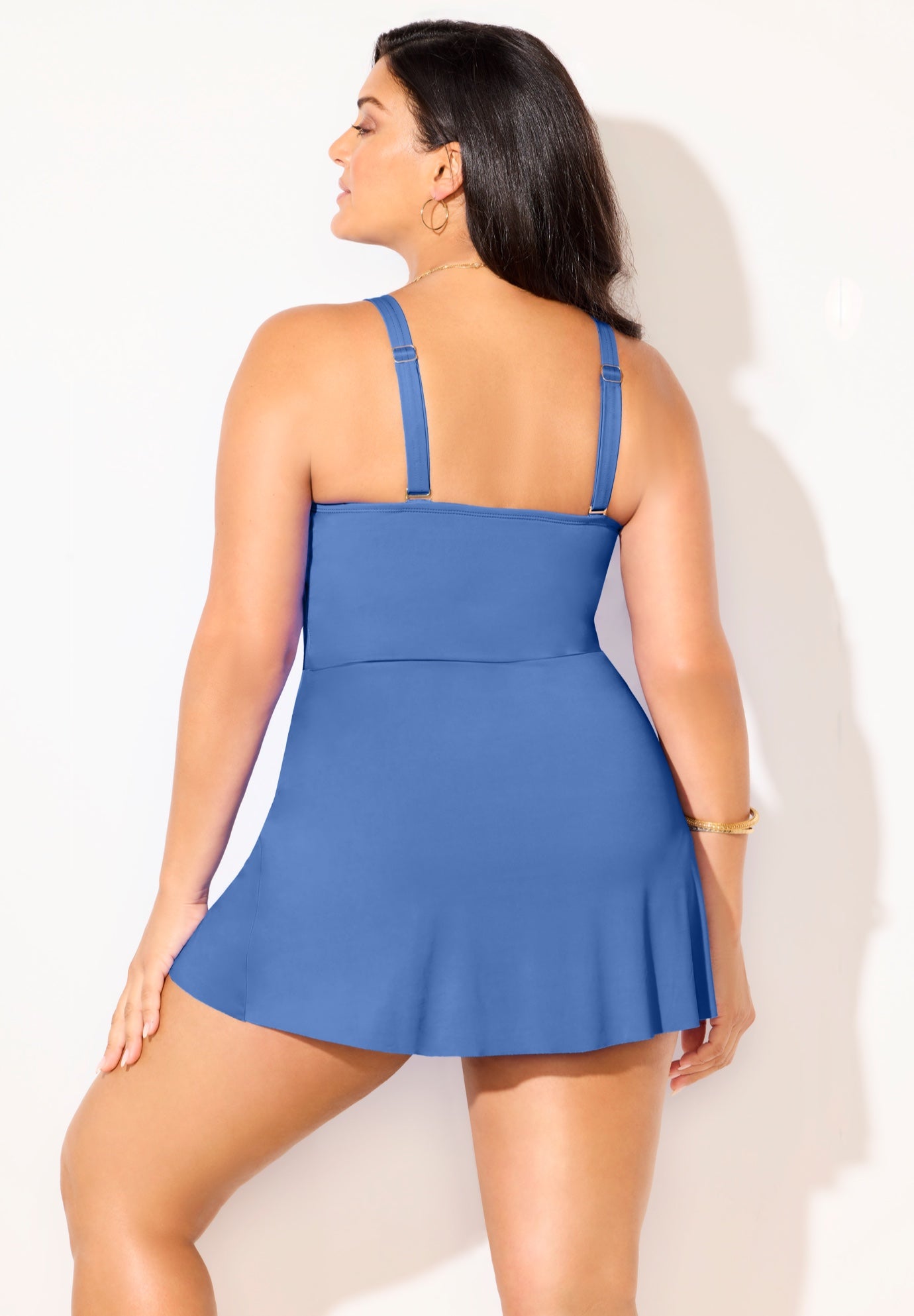 Lightweight Faux Wrap Petal-Hem Swimdress  image number 2