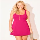 Zip-Front Contrast Trim Swimdress image number null