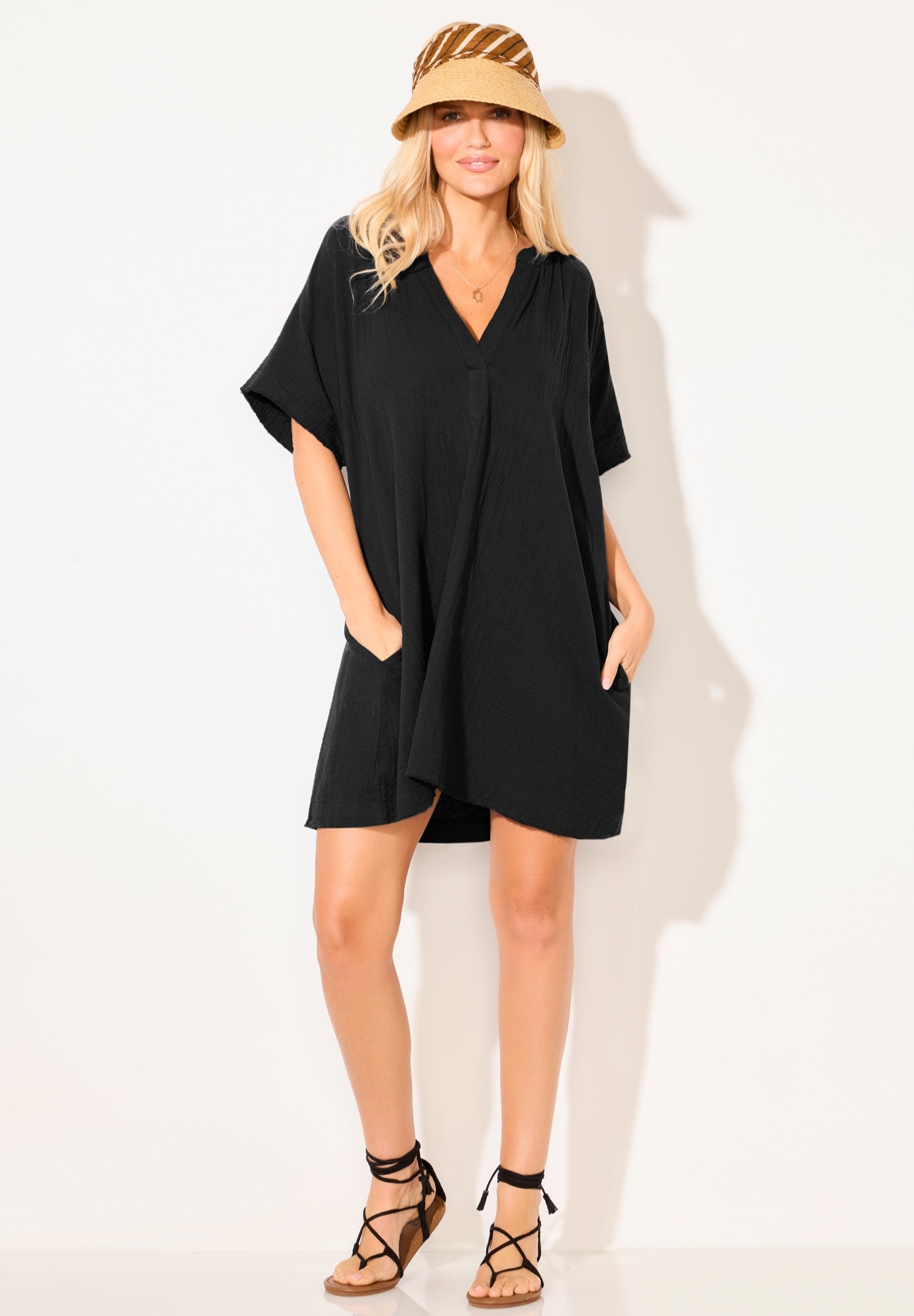 Cotton Gauze V-Neck Cover Up image number 3