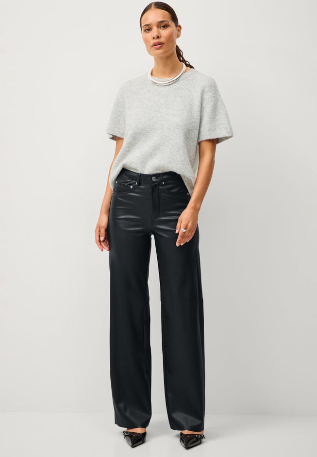 5 Pocket Faux Leather Wide Leg Pants image number 0