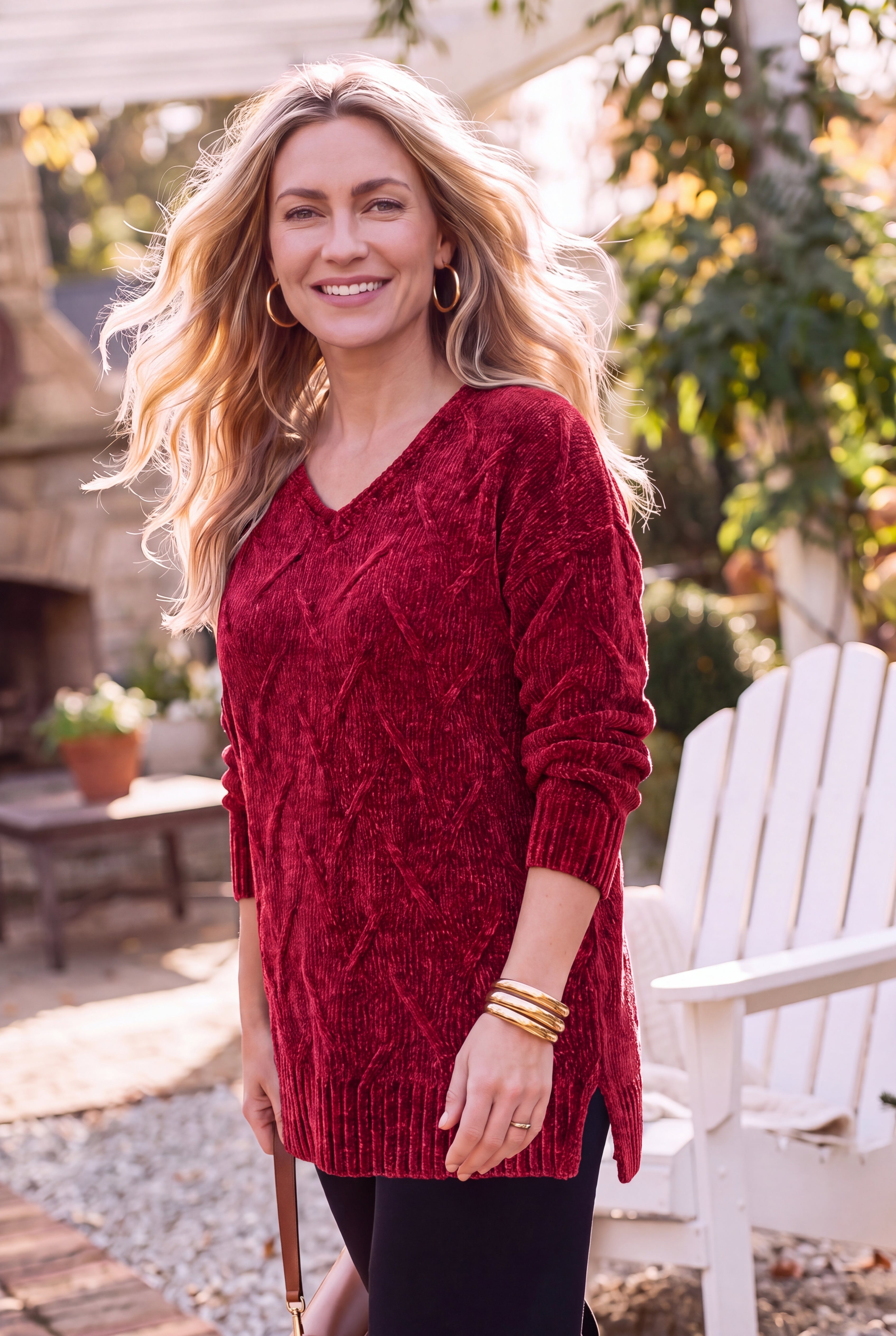 Chenille Pointelle V-Neck Pullover image number 0