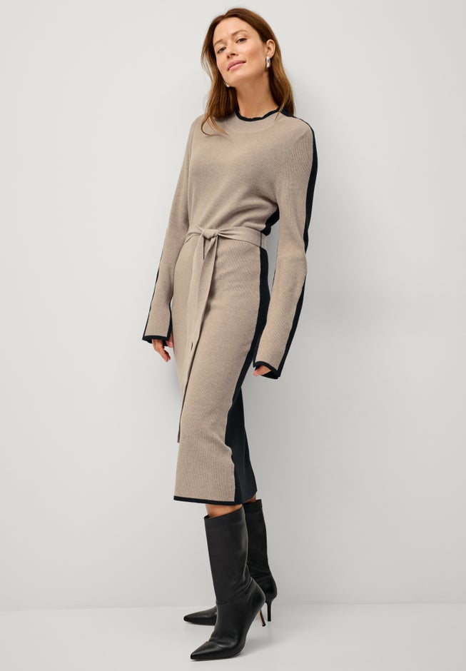Belted Color Block Midi Sweater Dress image number 0