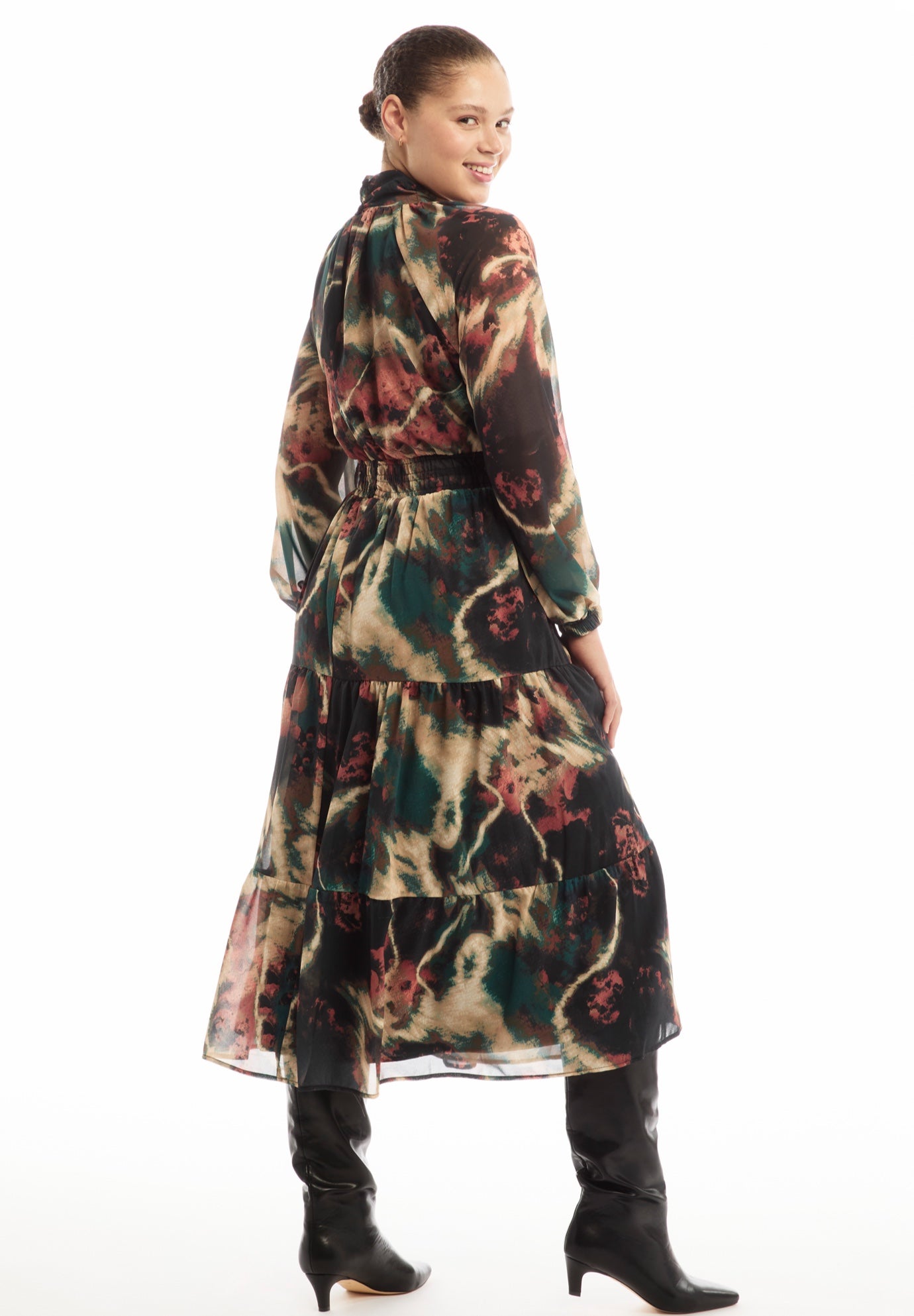 Mock-Neck Chiffon Midi Dress image number 1