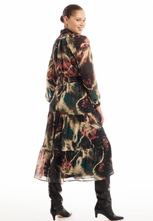 Mock-Neck Chiffon Midi Dress image number 1