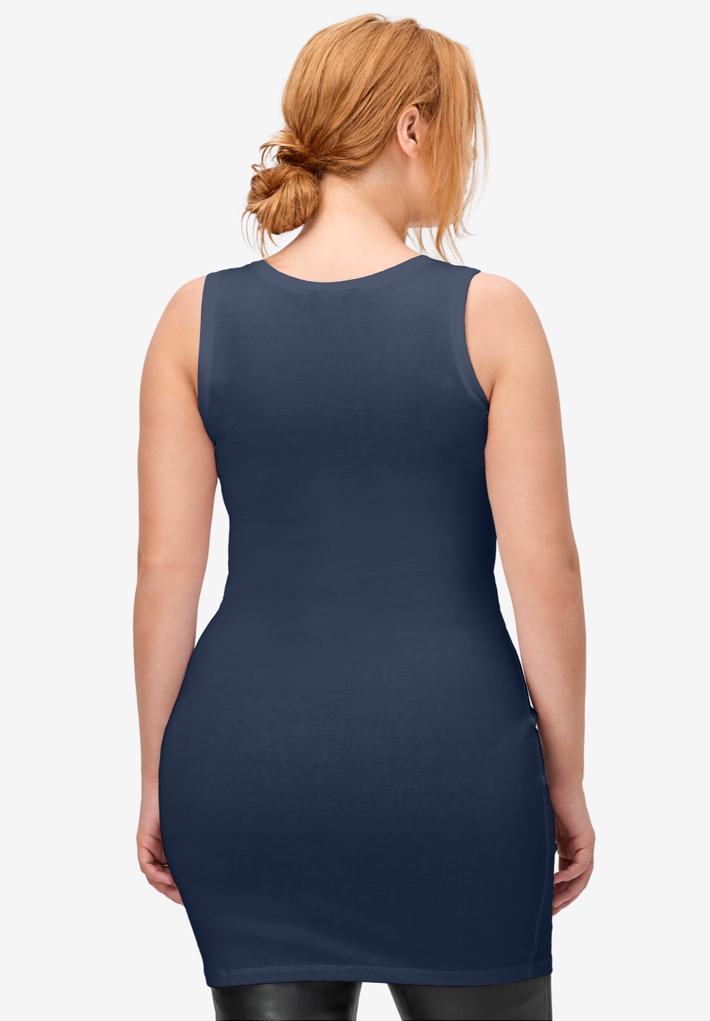 Stretch Knit Scoop Neck Sleeveless Long Tank image number 1