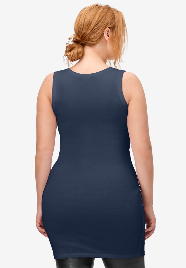 Stretch Knit Scoop Neck Sleeveless Long Tank image number 1