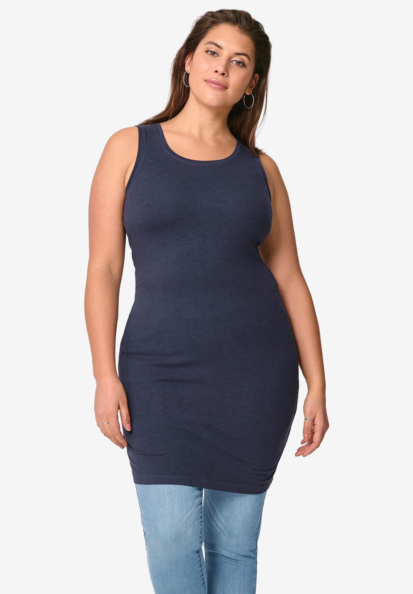 Stretch Knit Scoop Neck Sleeveless Long Tank image number 0