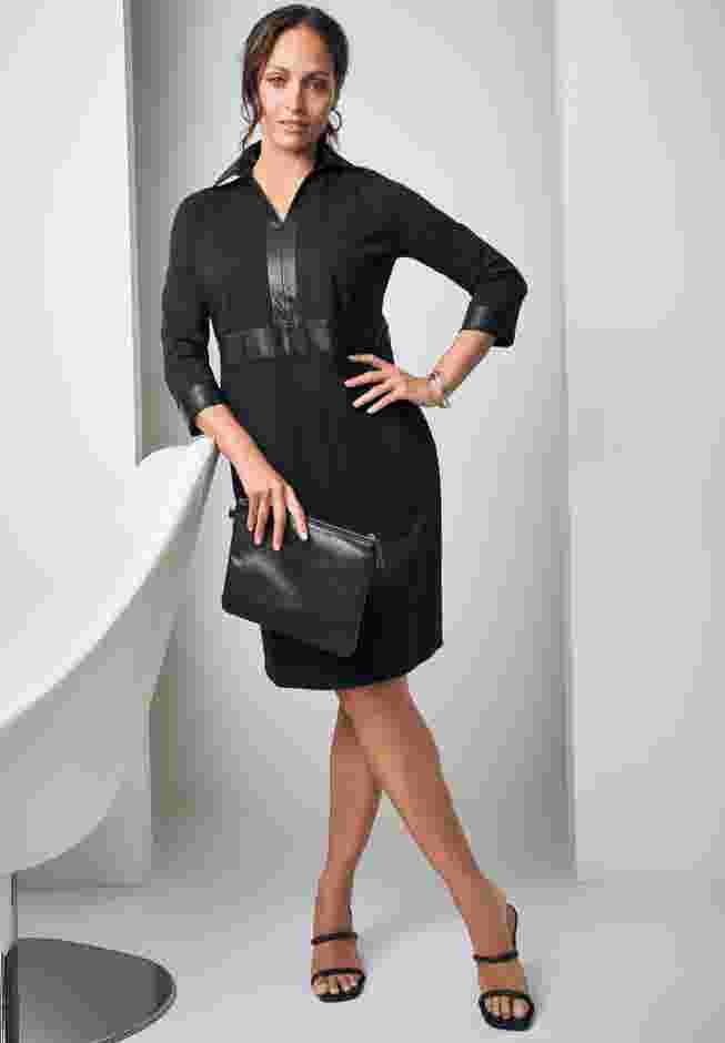 Faux Leather Trim Dress image number 0