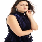 Velvet Mock Neck Peplum Top image number null