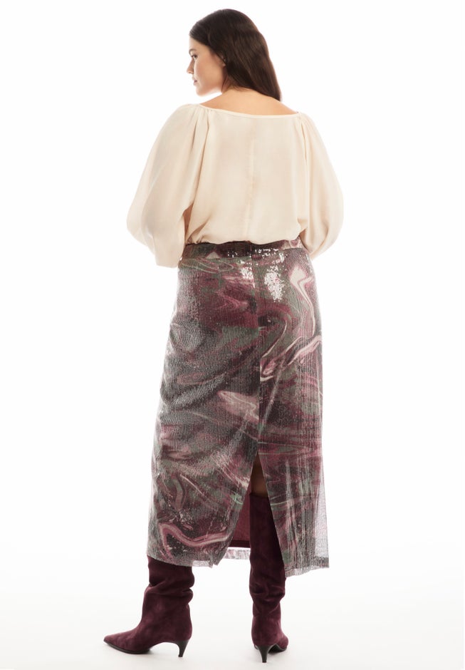 Sequined Mesh Column Midi Skirt image number 1