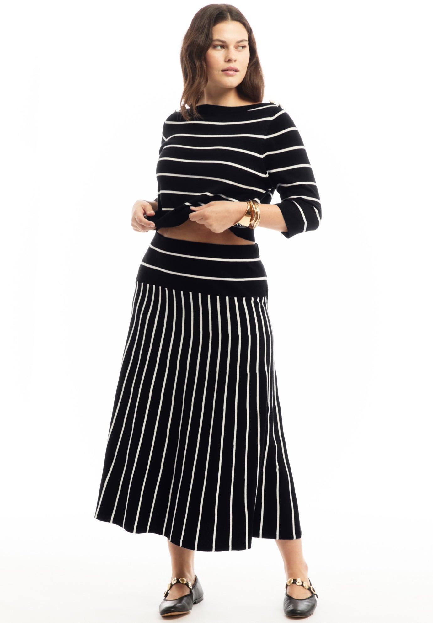 Striped Knit Midi Skirt image number 0