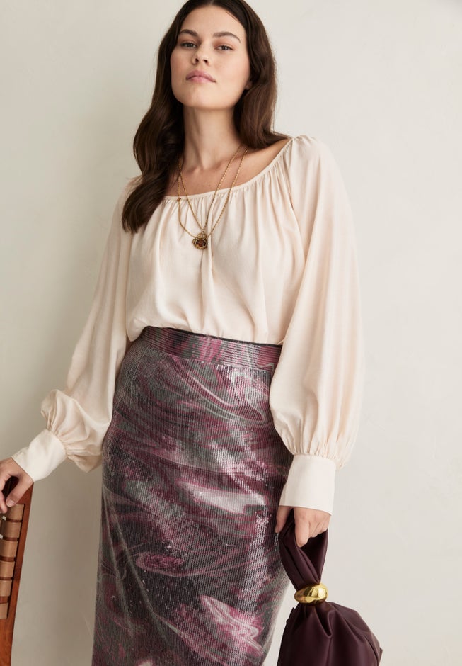 Boat Neck Balloon-Sleeve Blouse image number 3