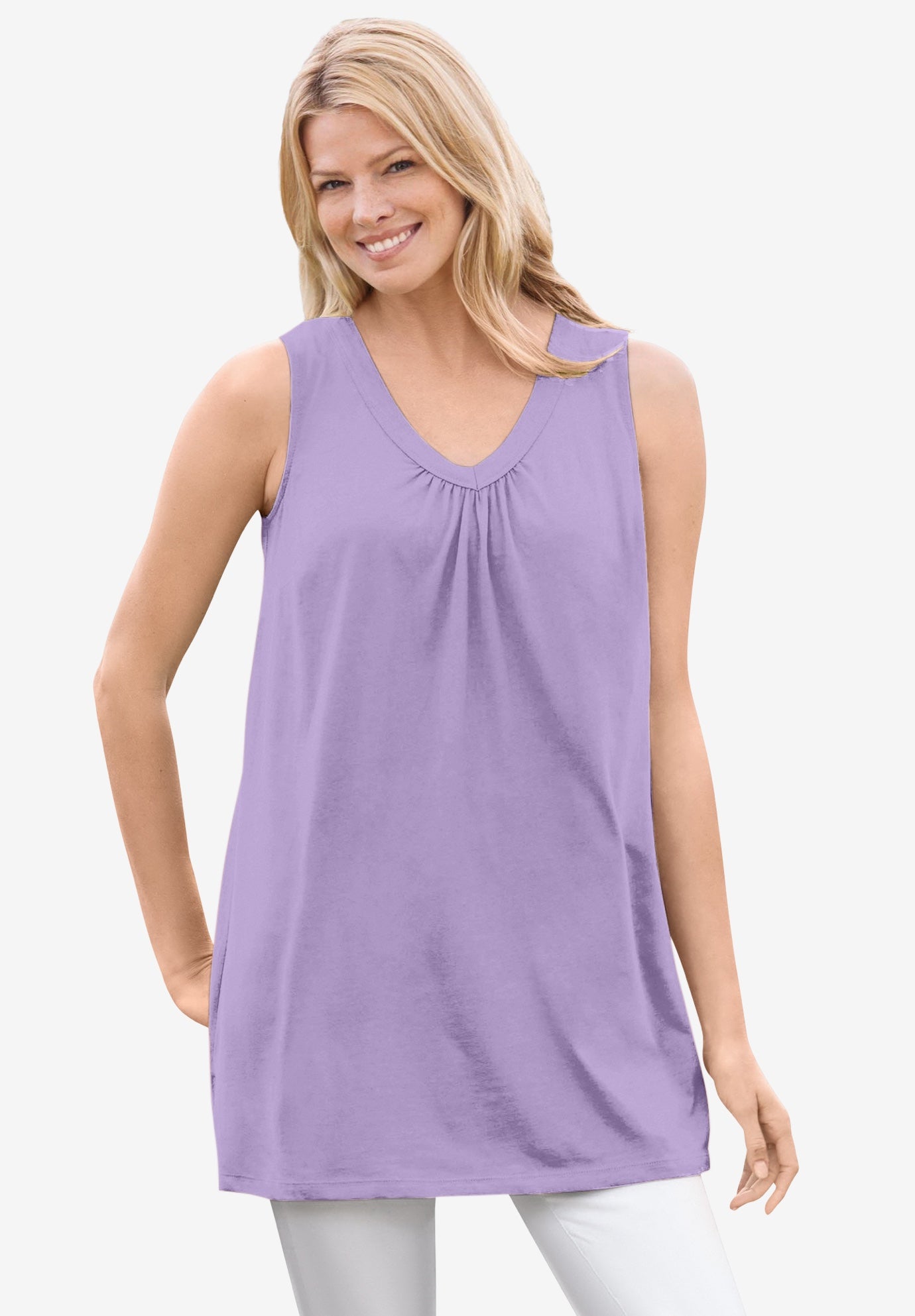 Perfect Sleeveless Shirred V-Neck Tunic image number 0