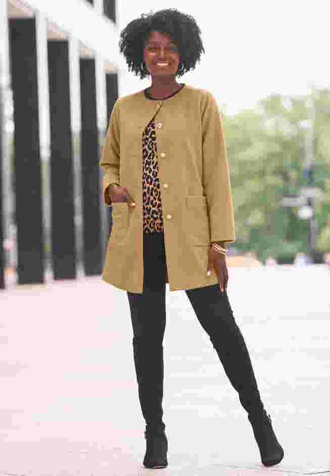 Collarless Button Front Jacket image number 1