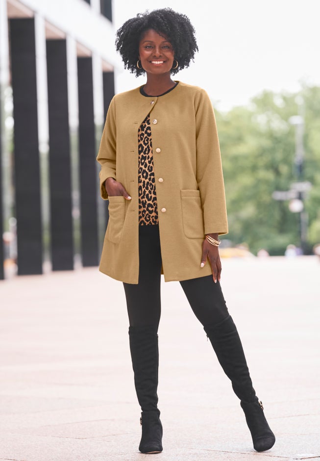 Collarless Button Front Coat image number 1