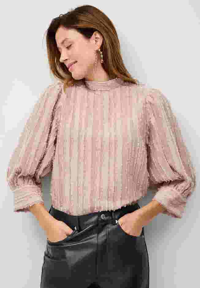 Blouson Sleeve Eyelash Texture Blouse image number 0