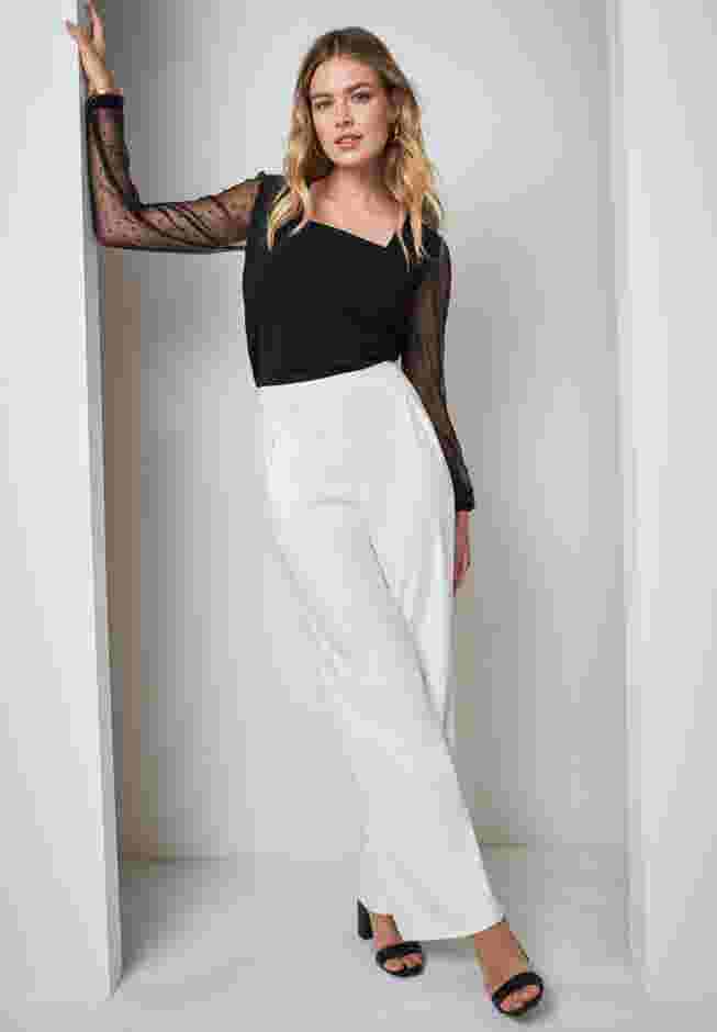 Stretch Crepe Square Neck Mixed Media Top image number 1