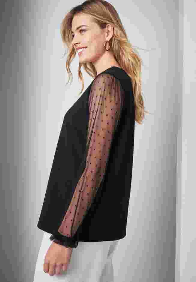Stretch Crepe Square Neck Mixed Media Top image number 1