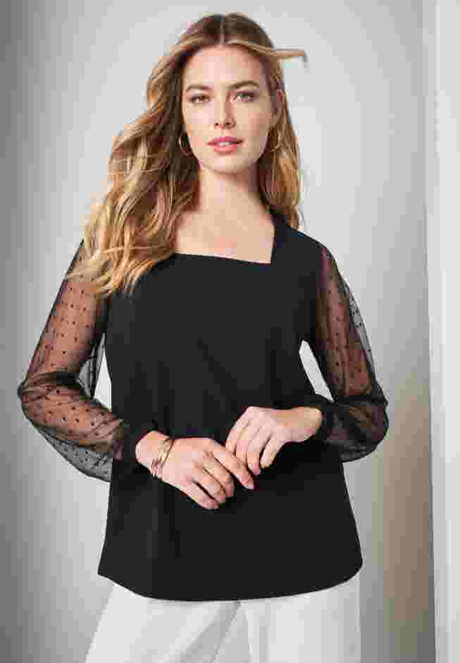 Stretch Crepe Square Neck Mixed Media Top image number 0