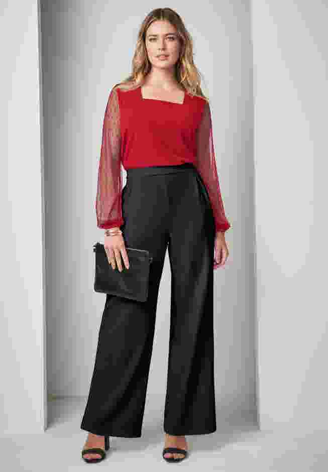 Stretch Crepe Square Neck Mixed Media Top image number 0