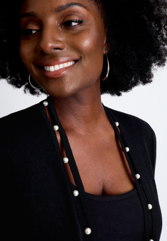 Pearl Trim Carefree Cashmere Cardigan image number 3