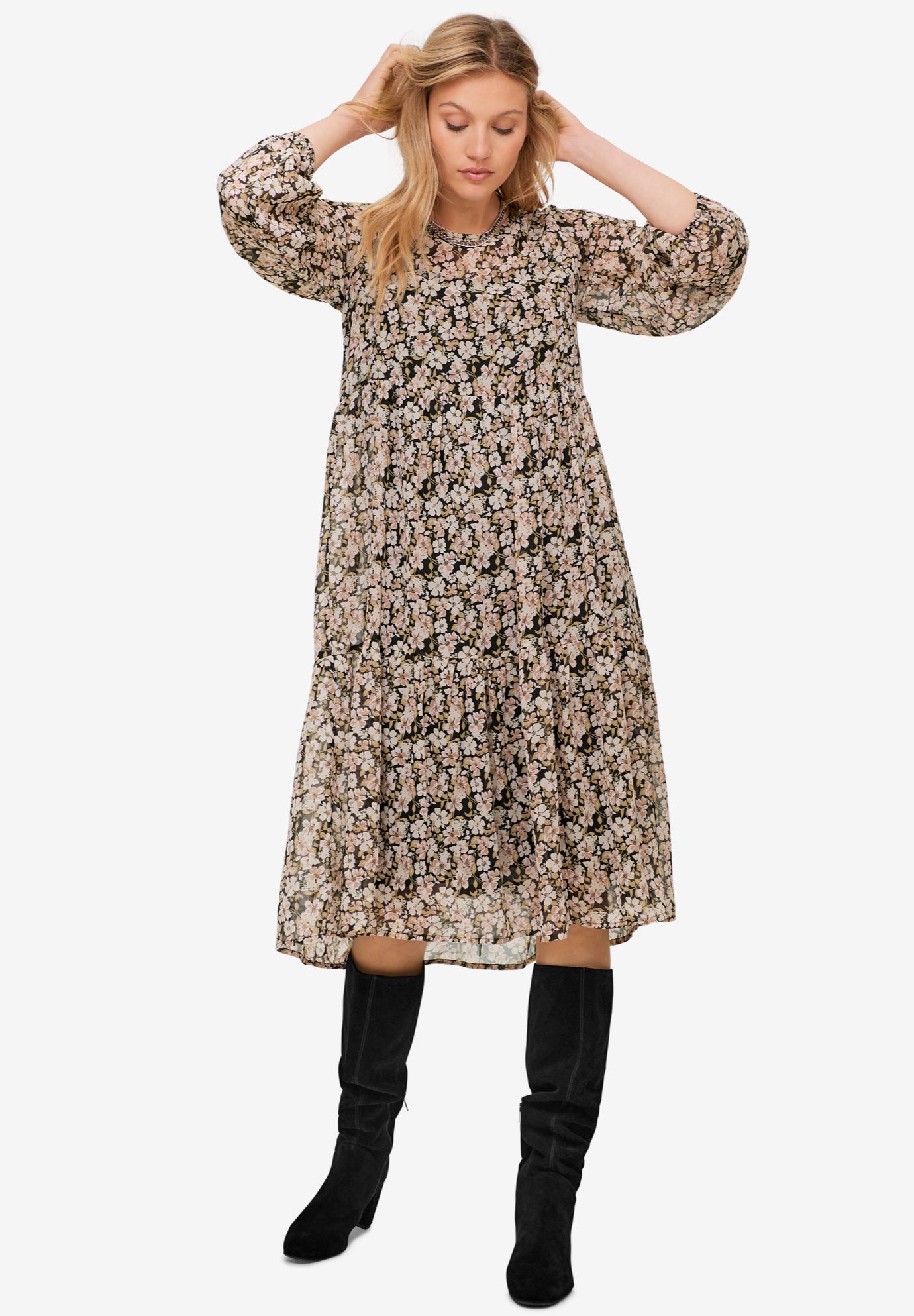 Sheer Overlay Tiered Dress image number 0