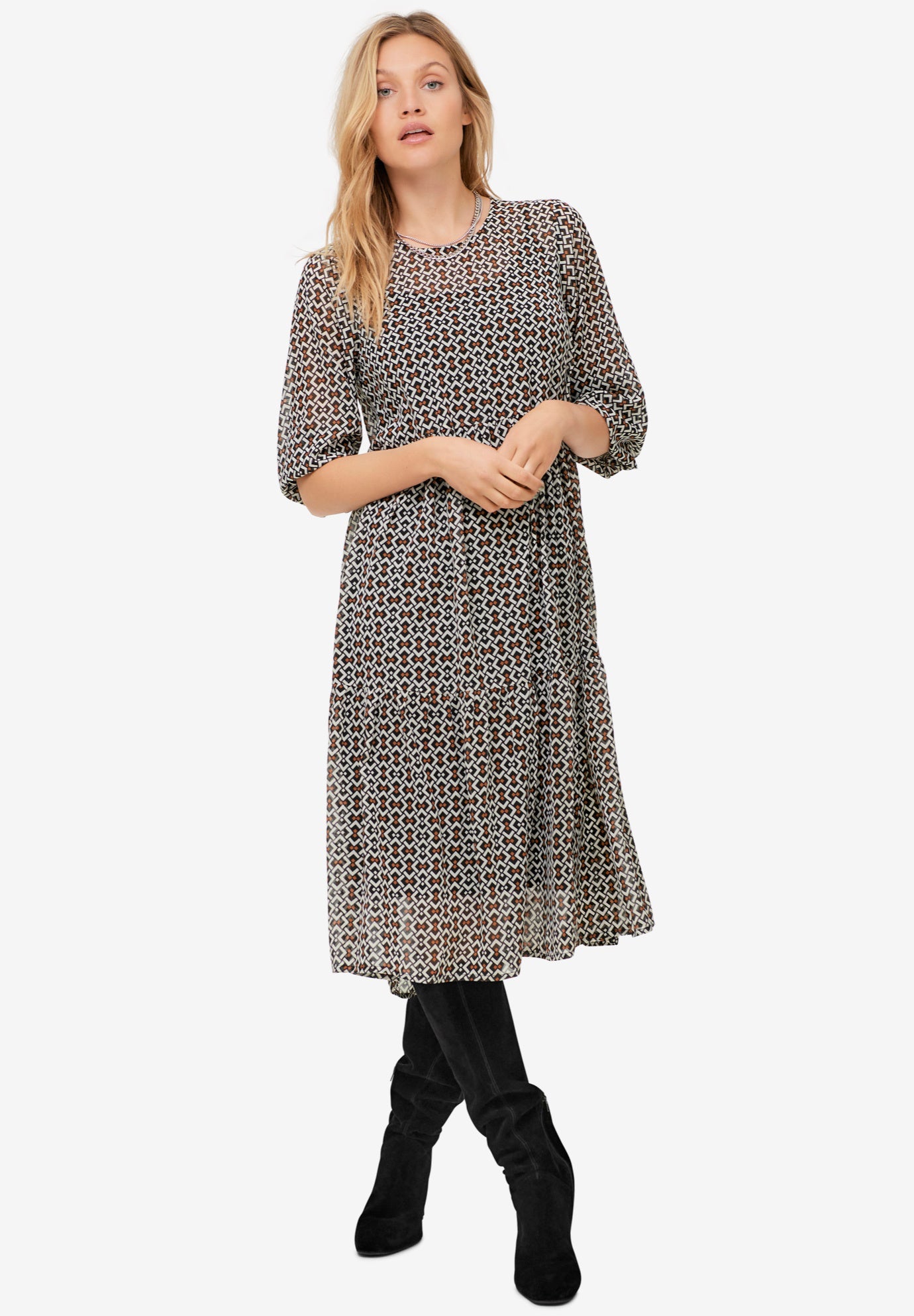 Sheer Overlay Tiered Dress image number 0