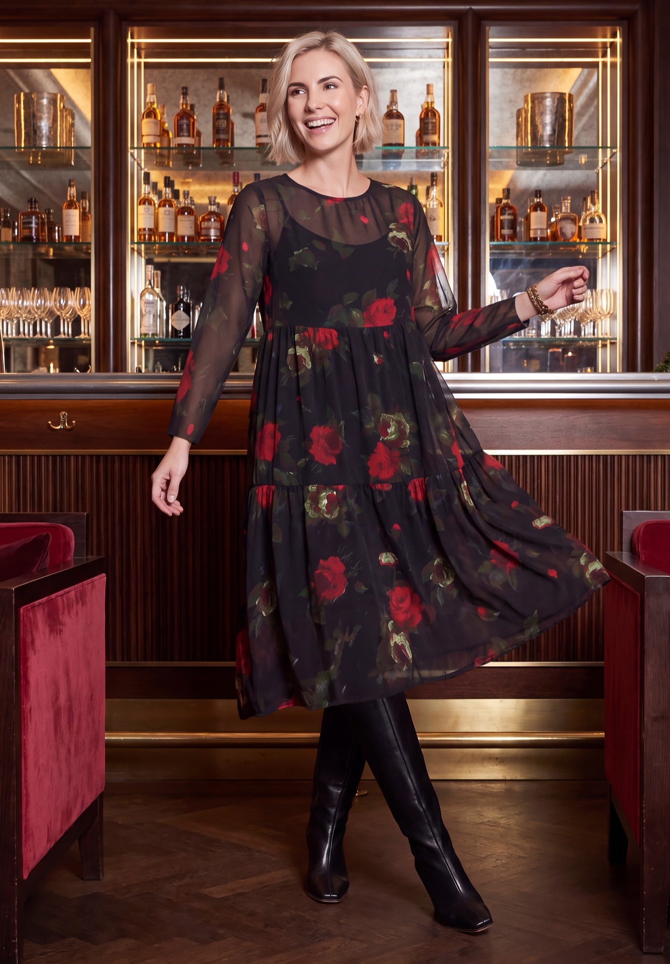 Sheer Overlay Tiered Dress image number 0