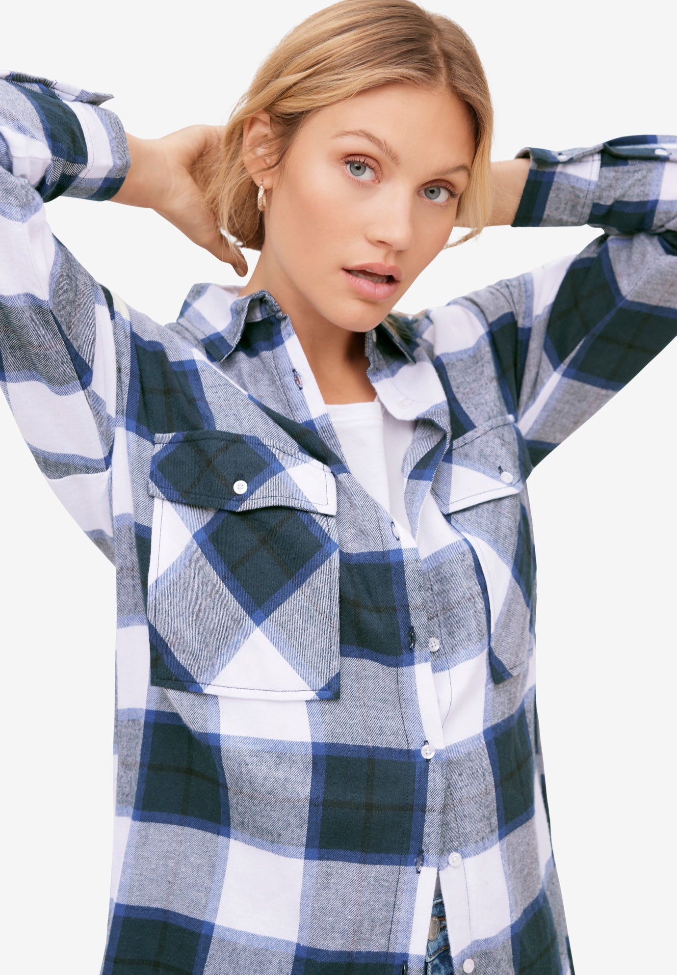 Plaid Button-Front Flannel Tunic image number 2