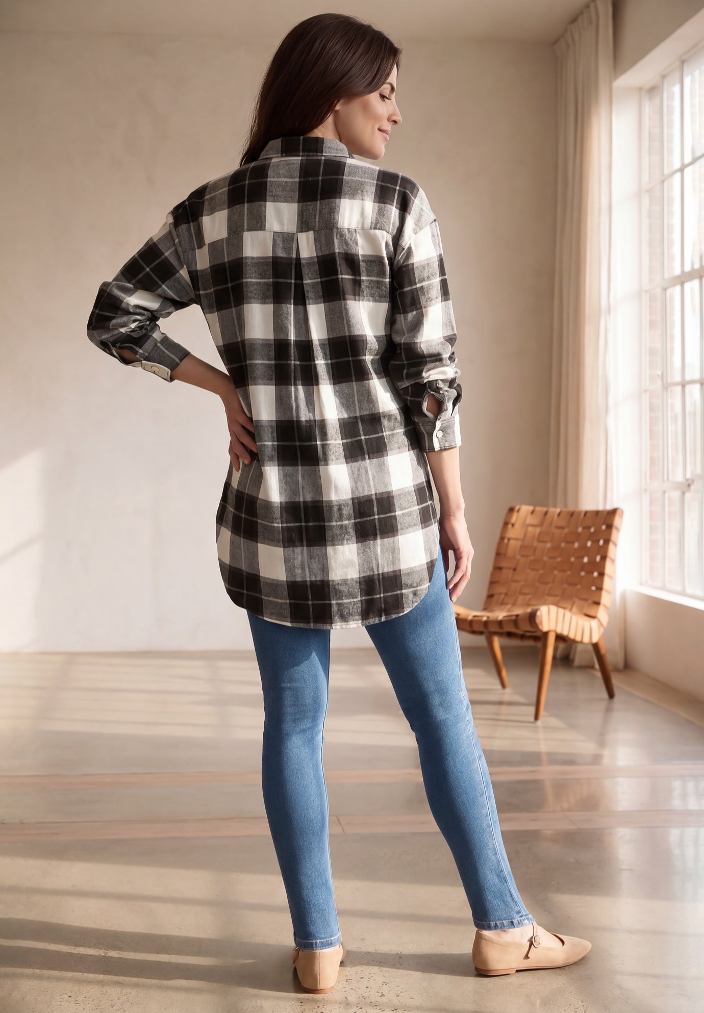 Plaid Button-Front Flannel Tunic image number 1