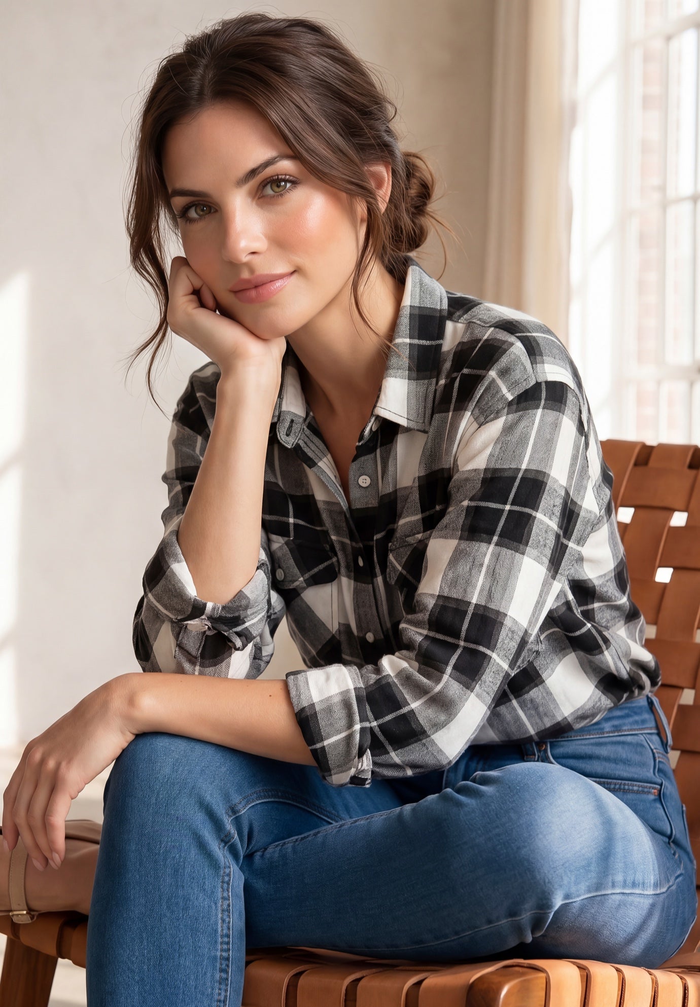 Plaid Button-Front Flannel Tunic image number 0