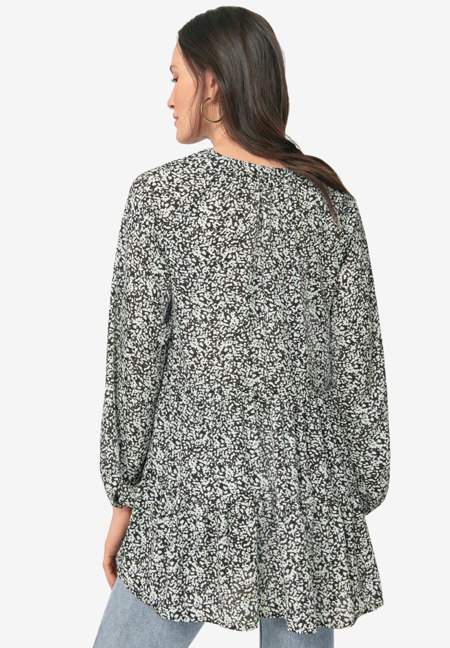 Tiered Tunic With Notch V-Neck image number 1
