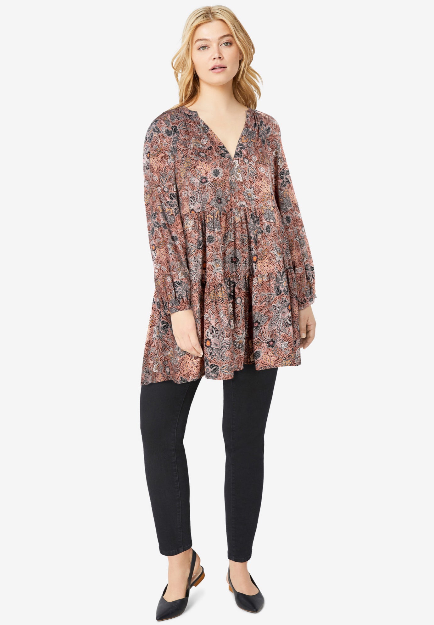 Tiered Tunic With Notch V-Neck image number 0