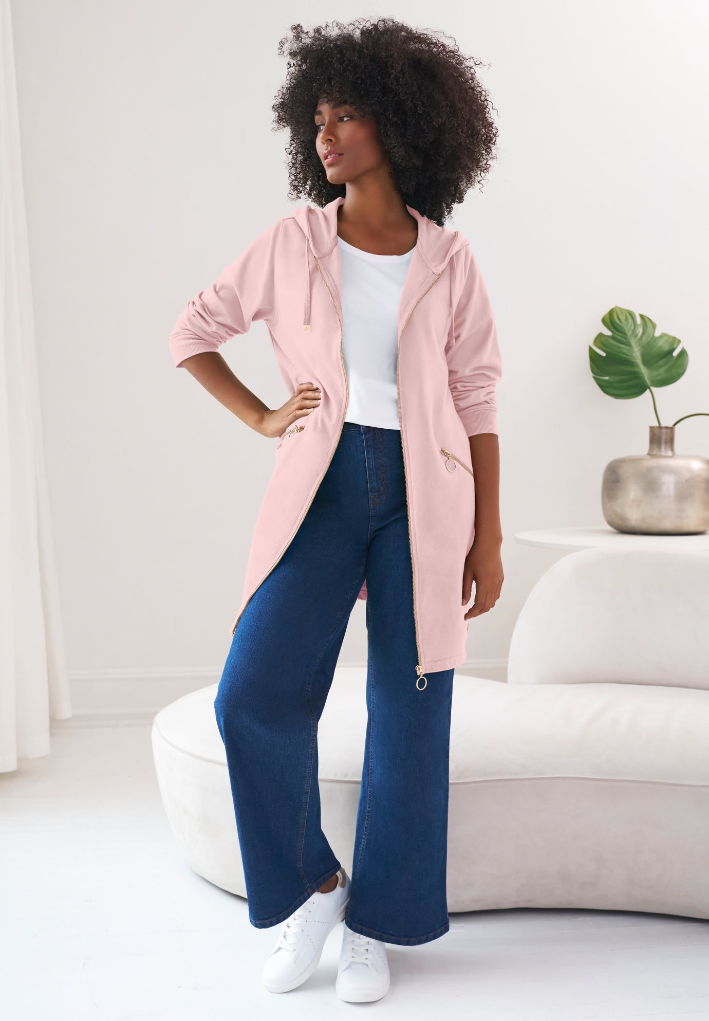 French Terry Zip-Front Hoodie With Zip Pockets image number 0