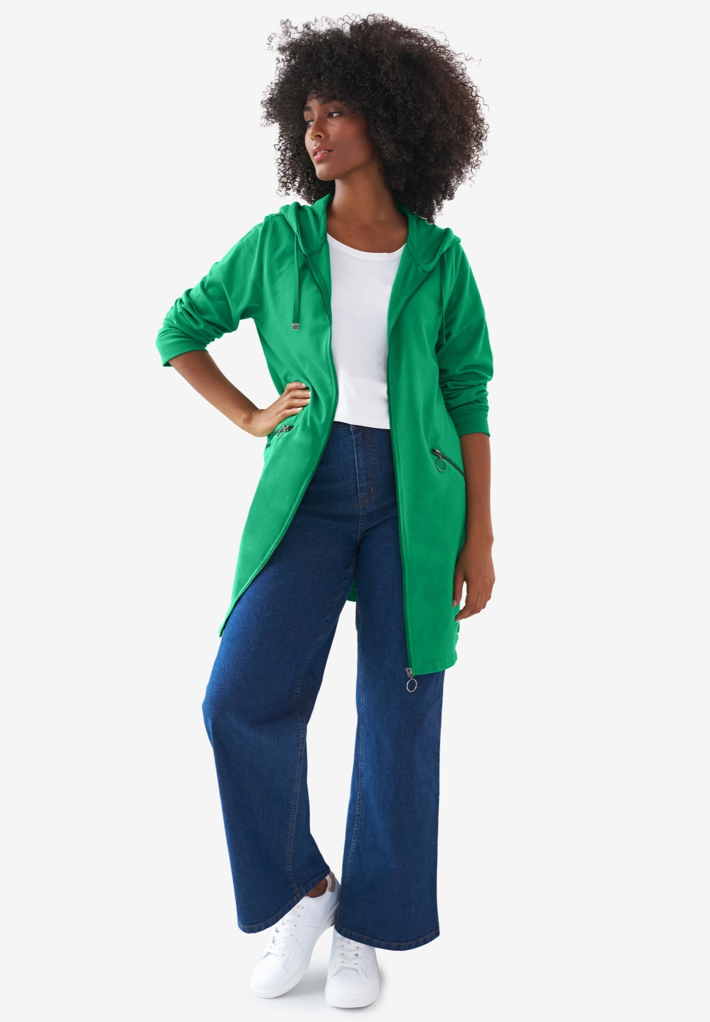 French Terry Zip-Front Hoodie With Zip Pockets image number 3