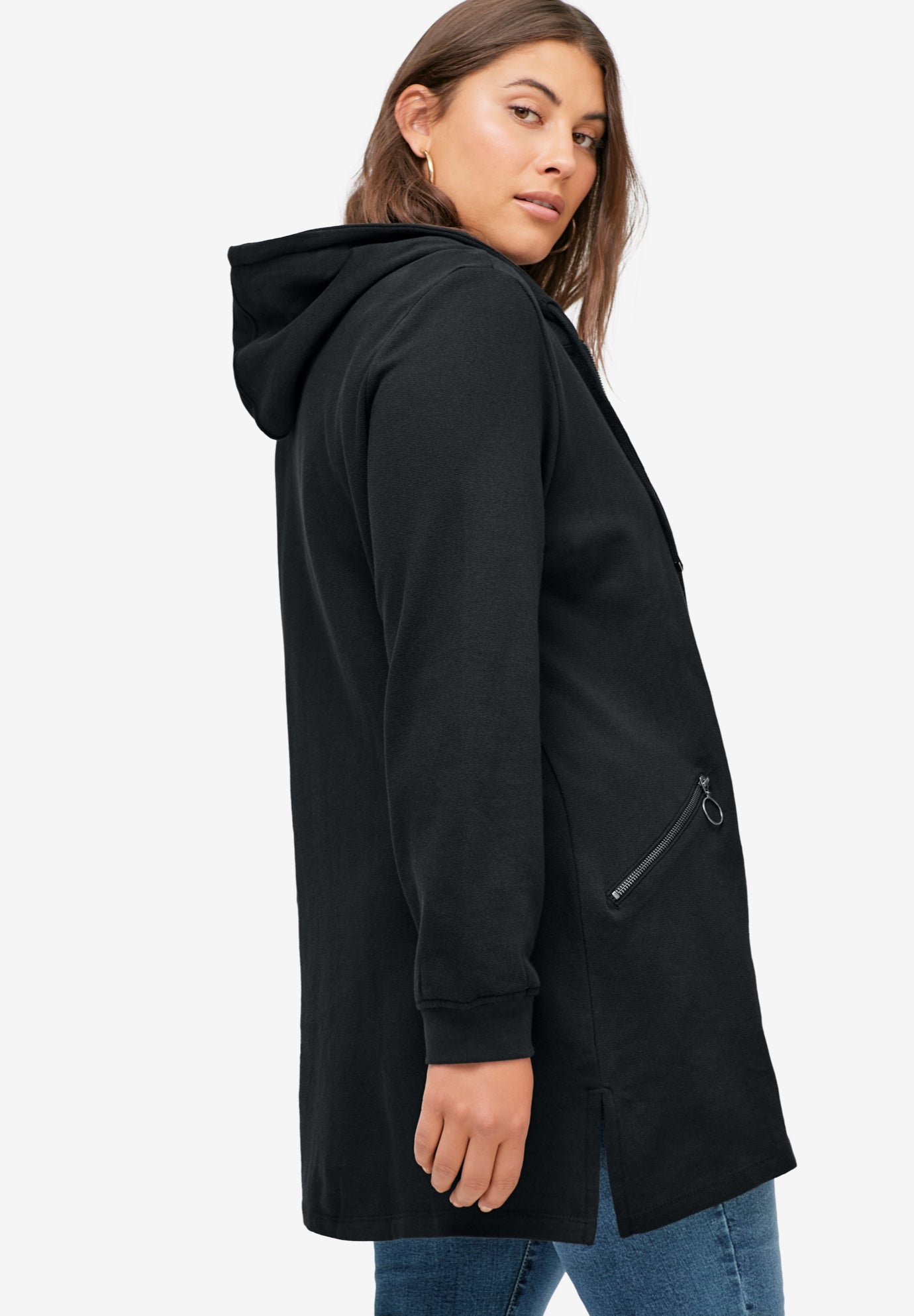 French Terry Zip-Front Hoodie With Zip Pockets image number 1