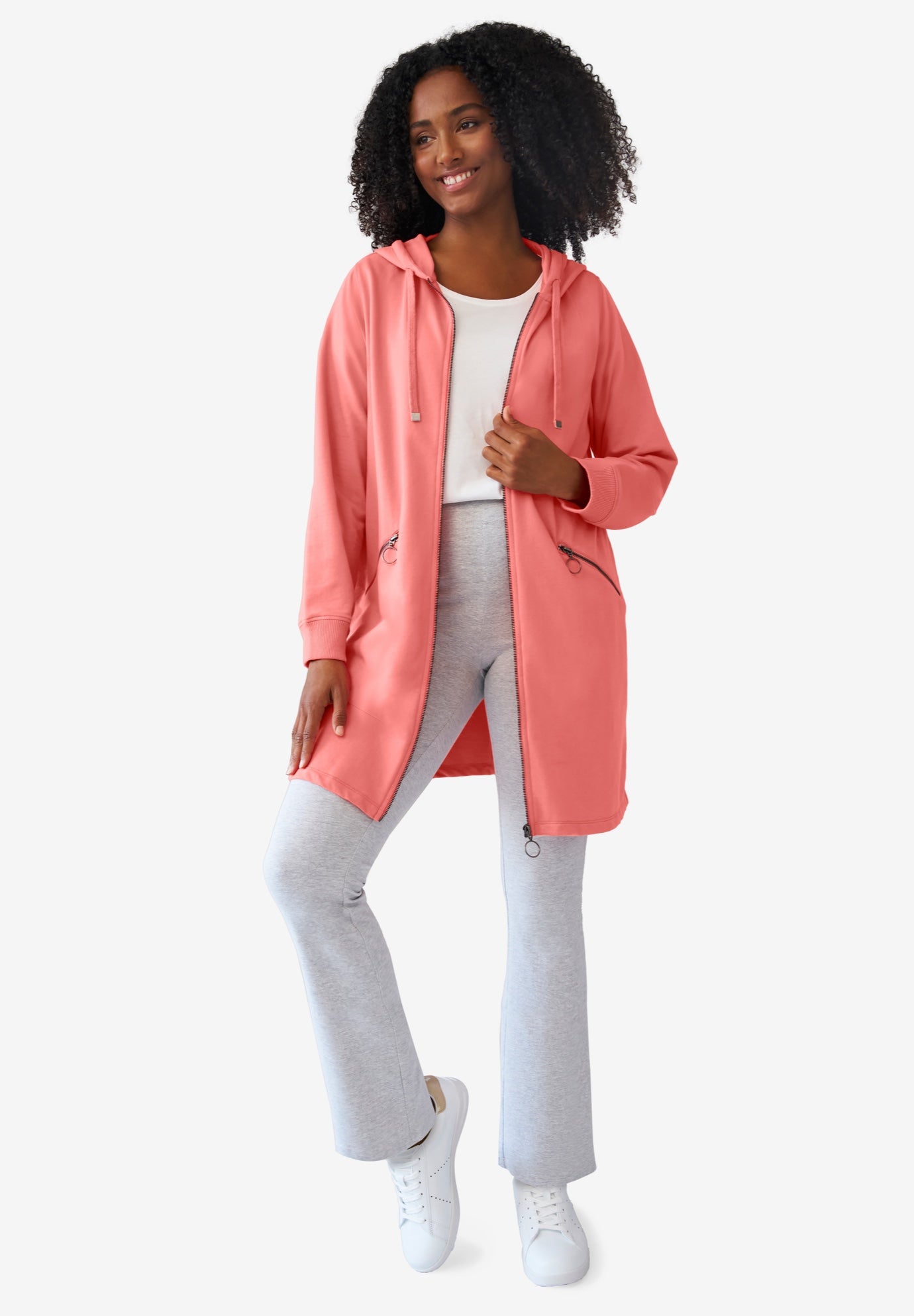 French Terry Zip-Front Hoodie With Zip Pockets image number 0