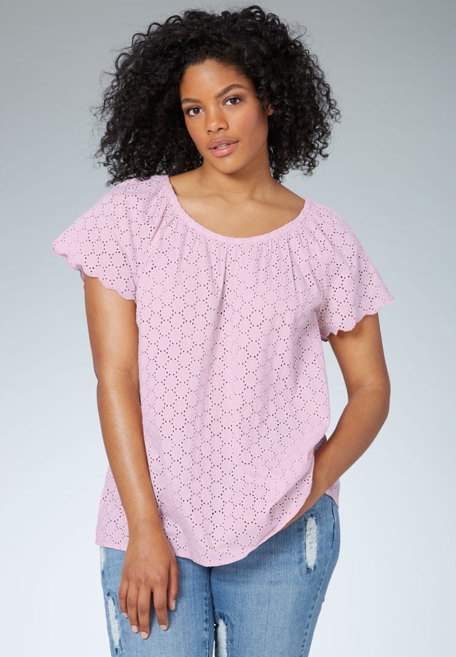 Ballet Neck Eyelet Blouse image number null