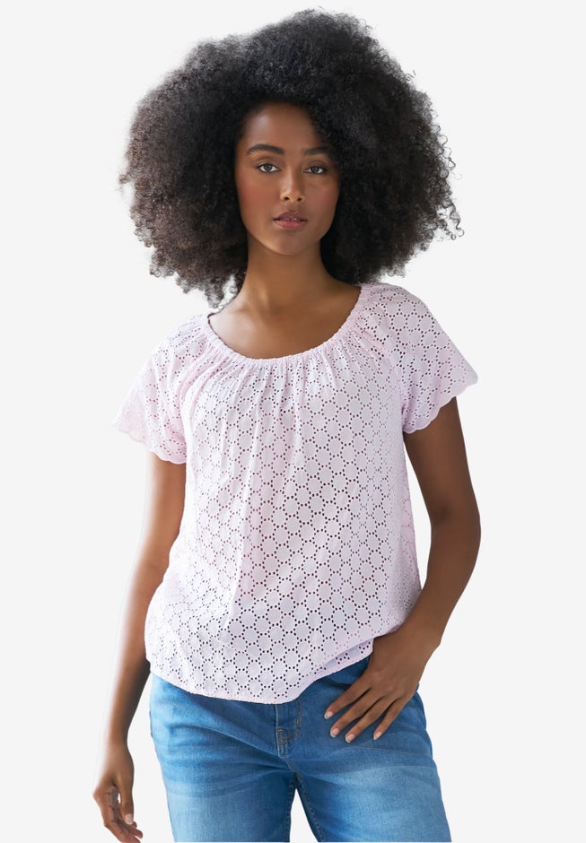 Ballet Neck Eyelet Blouse image number null
