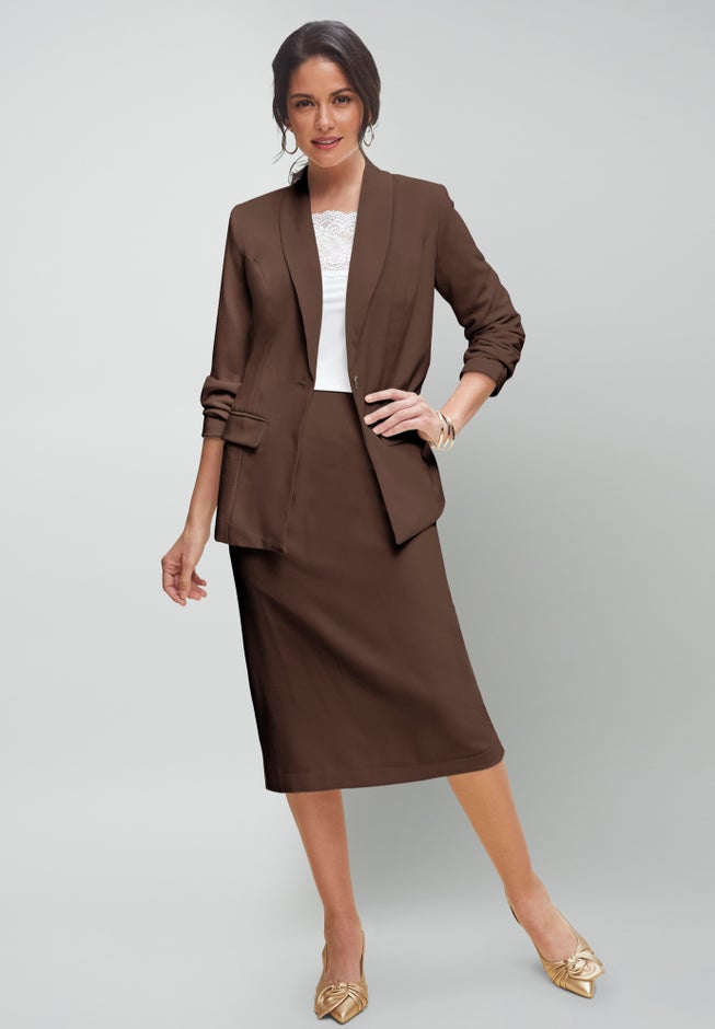 2-Piece Stretch Crepe Single-Breasted Skirt Suit image number 0
