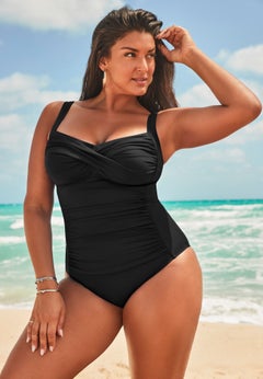 Ruched Twist Front One Piece Swimsuit