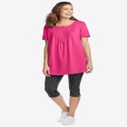 Stretch-Cotton Knit Pull-On Printed Capri Leggings image number null