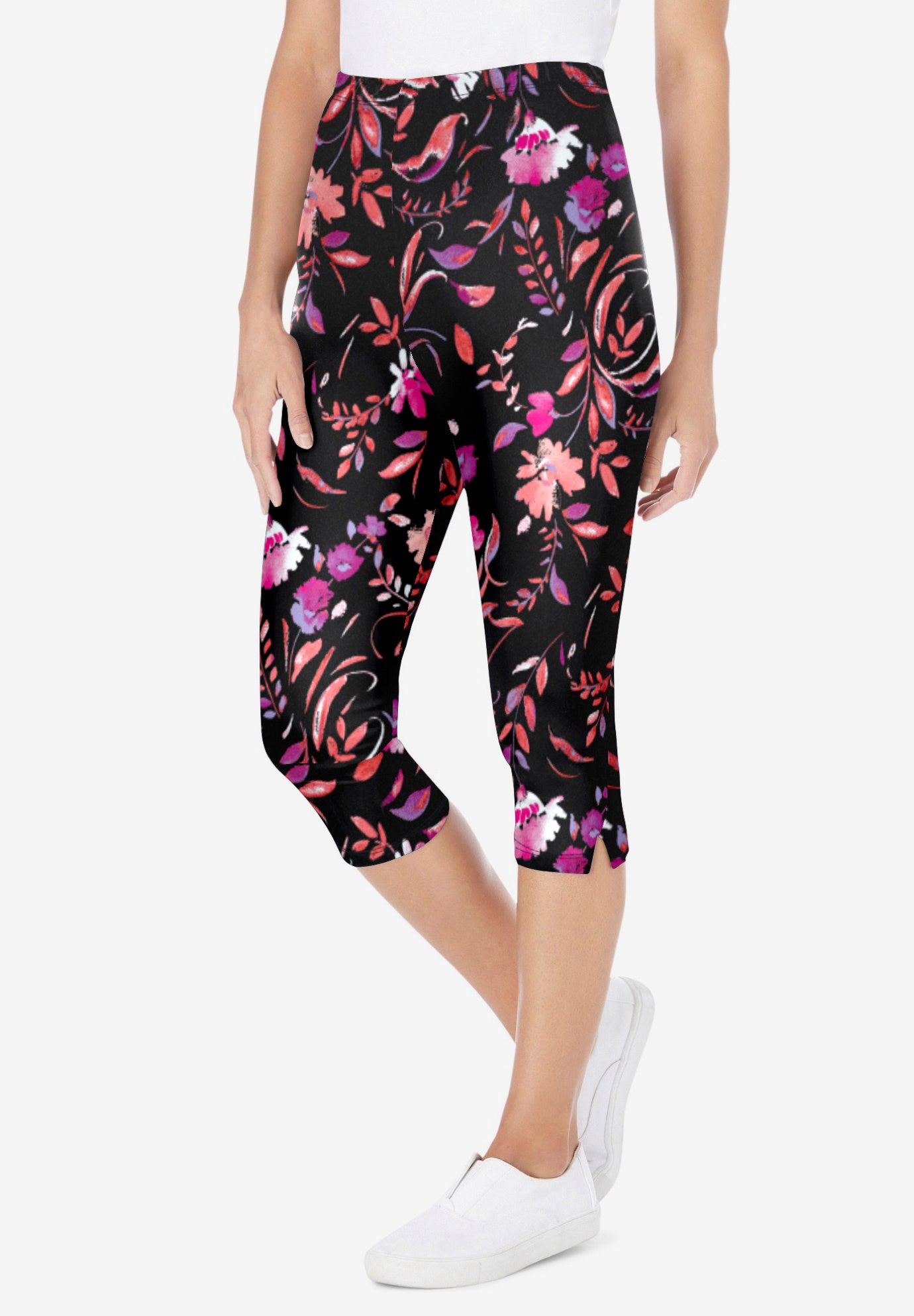Stretch-Cotton Knit Pull-On Printed Capri Leggings image number 0