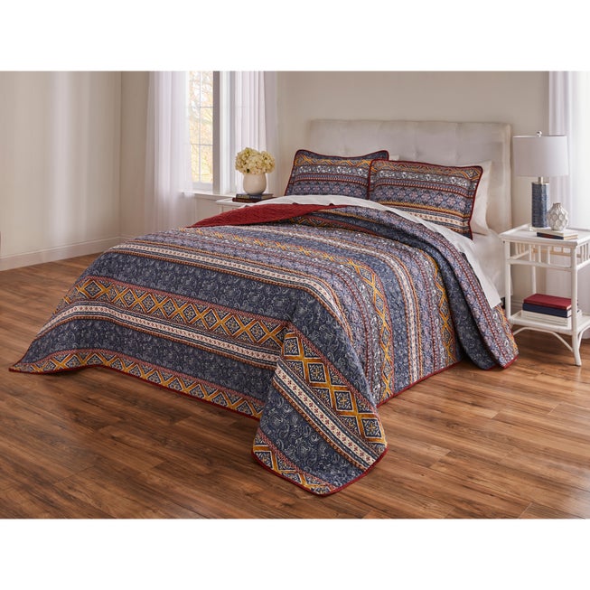 3-PC.Global Stripe Printed Bedspread image number null